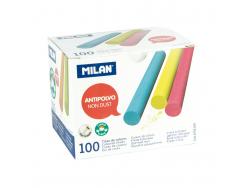 Milan Pack de 100 Tizas - Redondas - Antipolvo - No Contienen Caseina ni Yeso - Colores Surtidos