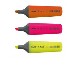 Milan Pack de 3 Rotuladores Marcadores Fluorescentes - Punta Biselada 1 - 4.8mm - Colores Surtidos