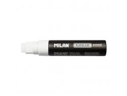 Milan Fluoglass Rotulador Superficies Lisas - Punta Plana - Trazo de 8 - 15mm - Tinta al Agua - Borrado Facil - Color Blanco