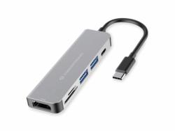 Conceptronic Hub Extensor USB-C 6 en 1 - HDMI / USB-C PD/ USB 3.0 - Lector de Tarjetas SD / Micro SD / TF - 5Gbps