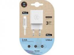 TechOneTech Cargador Doble de Pared + Cable USB-A a Lightning 1m - Recubierto de Nylon Trenzado