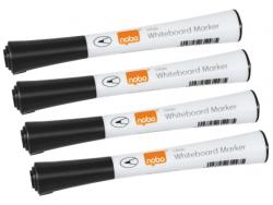Nobo Pack de 4 Rotuladores para Pizarra Blanca - Punta Fina 1mm - Tinta con Poco Olor - Color Negro