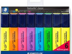 Staedtler Textsurfer Classic 364 Pack de 8 Marcadores Fluorescentes - Punta Biselada 1 - 5mm Aprox - Secado Rapido - Colores Surtidos