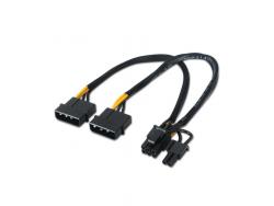 Aisens Cable Tarjeta grafica - 2xMolex 4pin/M-PCI-E(Molex 6+2pin)/M - 20cm - 100% Cobre - Color Negro