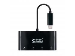 Nanocable Adaptador USB-C a 4xUSB 3.0. USB-C/M-USB 3.0/H - 10 cm - Color Negro
