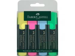Faber-Castell Textliner 48 Pack de 4 Marcadores Fluorescentes - Punta Biselada - Trazo entre 1.2mm y 5mm - Tinta con Base de Agua - Colores Surtidos