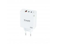 Tooq Cargador de Pared GaN 2 USB-C/PD + USB-A/QC 65W - Color Blanco