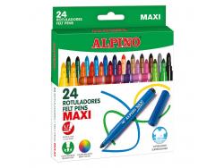 Alpino Pack de 24 Maxi Rotuladores Gruesos - Punta de 6mm - Superlavables, Resistentes y Duraderos - Colores Brillantes - Colores Surtidos