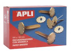 Apli Encuadernadores Metalicos con Arandela - 50mm - Incluyen Arandela para Embellecer y Evitar Rozaduras - Caja de 100 Unidades
