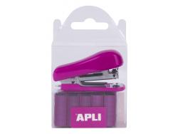 Apli Grapadora Pocket Rosa - Tamaño de Grapas 56mm - Diseño Compacto y Ligero - Incluye 2000 Grapas del Mismo Color
