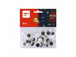 Apli Kids Bolsa de 50 Ojos Moviles Redondos Adhesivos - Brillan en la Oscuridad - Tamaños 8mm, 10mm, 15mm, 20mm
