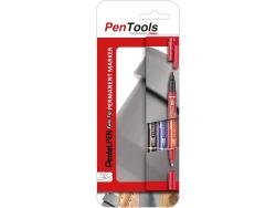 Pentel PenTools Pack de 3 Rotuladores Permanentes Industriales Pentel Pen Twin Tip - Doble Punta - Extrafina 0,6mm y Fina 3.5mm - Resistente a Agua y Luz - Colores Negro, Azul, y Rojo