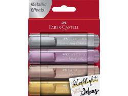 Faber-Castell Textliner 46 Metallic Pack de 4 Marcadores Fluorescentes - Punta Biselada - Trazo entre 1mm y 5mm - Tinta con Base de Agua - Colores Surtidos