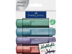 Faber-Castell Textliner 46 Metallic Pack de 4 Marcadores Fluorescentes - Punta Biselada - Trazo entre 1mm y 5mm - Tinta con Base de Agua - Colores Surtidos