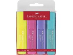 Faber-Castell Textliner 46 Pastel Pack de 4 Marcadores Fluorescentes - Punta Biselada - Trazo entre 1mm y 5mm - Tinta con Base de Agua - Colores Surtidos