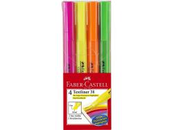 Faber-Castell Textliner 38 Pack de 4 Marcadores Fluorescentes - Cuerpo Fino - Punta Biselada - Trazo Grueso y Fino - Tinta con Base de Agua - Colores Surtidos
