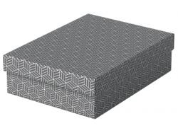 Esselte Pack de 3 Cajas Medianas de Almacenamiento con Tapa 265x100x360mm - Carton 100% Reciclado y Reciclable - Diseño Gris con Dibujo