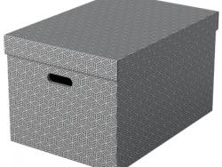 Esselte Pack de 3 Cajas Grandes de Almacenamiento con Tapa 355x305x510mm - Carton 100% Reciclado y Reciclable - Asas Integradas - Diseño Gris con Dibujo