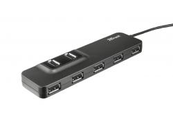 Trust Oila Hub 7 Puertos USB 2.0 - Proteccion Cortocircuitos - Cable de 1.40m - Color Negro