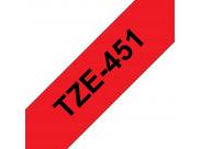 Brother Tze451 Cinta Laminada Generica De Etiquetas - Texto Negro Sobre Fondo Rojo - Ancho 24Mm X 8 Metros