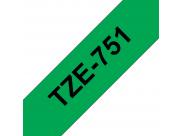 Brother Tze751 Cinta Laminada Generica De Etiquetas - Texto Negro Sobre Fondo Verde - Ancho 24Mm X 8 Metros