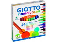 Giotto Turbo Color Pack De 24 Rotuladores - Punta Fina 2.8 Mm. - Tinta Al Agua - Lavable - Colores Surtidos