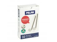 Milan Pack De 10 Tizas De Carbonato De Calcio - Redondas - Antipolvo - No Contienen Caseina Ni Yeso - Color Blanco
