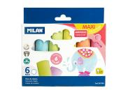 Milan Pack De 6 Tizas Maxi - Redondas - Antipolvo - No Contienen Caseina Ni Yeso - Colores Surtidos