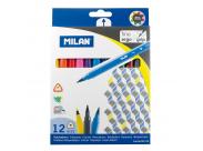 Milan Pack De 12 Rotuladores Triangulares - Punta Fina Conica 2Mm - Tinta Al Agua - Lavable - Colores Surtidos
