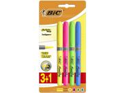 Bic Highlighter Grip Pack De 4 Marcadores Fluorescentes - Tinta Con Base De Agua - Punta Biselada - Trazo Entre 1.60 Y 3.30Mm - Colores Surtidos