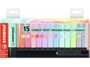 Stabilo Boss 70 Pastel Pack De 15 Marcadores Fluorescentes - Trazo Entre 2 Y 5Mm - Recargable - Tinta Con Base De Agua - Colores Surtidos