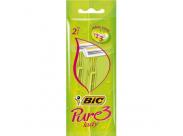 Bic Pure 3 Lady Pack De 2 Maquinillas De Depilacion Desechables De 3 Hojas - Tira Lubricante Con Aloe Vera