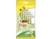 Bic Pure 3 Lady Pack De 4+2 Maquinillas De Depilacion Desechables De 3 Hojas - Tira Lubricante Con Aloe Vera