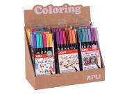 Apli Coloring Brush Markers - Expositor Con 8 Packs Surtidos - Doble Punta De Nylon Tipo Pincel De 1-4 Mm Y Punta Redonda De 1 Mm - Acuarelables Y Multifuncionales
