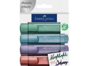 Faber-Castell Textliner 46 Metallic Pack De 4 Marcadores Fluorescentes - Punta Biselada - Trazo Entre 1Mm Y 5Mm - Tinta Con Base De Agua - Colores Surtidos