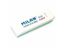 Milan Nata 612 Goma de Borrar Biselada - Plastico - Suave - No Abrasiva - Color Blanco