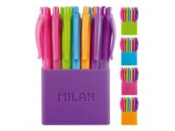 Milan P1 Touch Colours Pack de 24 Boligrafos de Bola Retractiles - Punta Redonda 1.0 mm - Tinta con Base de Aceite - Cuerpo del Color de la Tinta - Colores Surtidos