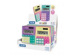Milan Pocket Sunset Expositor con 12 Calculadoras de Bolsillo - 8 Digitos - Tacto Suave - Colores Surtidos