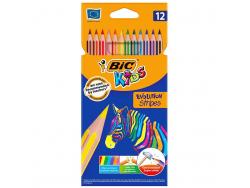 Bic Kids Evolution Stripes Caja de 12 Lapices de Colores Surtidos - Fabricados en Resina - Punta Ultraresistente - Mina Pigmentada de 3.20 mm - Nueva Formula