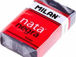 Milan Nata 7030 Goma de Borrar Rectangular - Plastico - Faja de Carton Roja - Envuelta Individualmente - Extra Suave - Color Negro