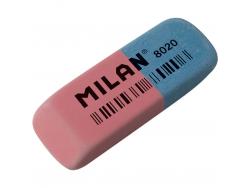 Milan 8020 Goma de Borrar Biselada - Doble Uso - Flexible - Miga de Pan - Caucho - Color Rosa/Azul