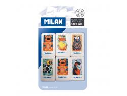 Milan 436A Pack de 6 Gomas de Borrar Rectangulares - Miga de Pan - Caucho Suave Sintetico - Dibujos Infantiles Surtidos - Color Blanco