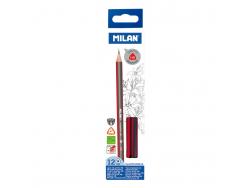 Milan Pack de 12 Lapices de Grafito Triangulares - Mina HB de 2.2mm - Resistente a la Rotura - Para Escritura y Dibujo