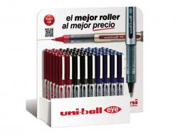 Uni-ball Roller Eye Micro Boligrafo de Tinta Liquida - Punta de Acero Inoxidable 0,5 mm - Trazo de 0,3 mm - Visor de Tinta - Clip Metalico - Colores Surtidos - Expositor de 54 ud