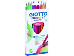 Giotto Colors Acquarell 3.0 Pack de 24 Lapices Triangulares de Colores Acuarelables - Mina 3 mm - Madera - Colores Surtidos