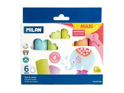 Milan Pack de 6 Tizas Maxi - Redondas - Antipolvo - No Contienen Caseina ni Yeso - Colores Surtidos