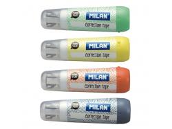 Milan Pack de 40 Cintas Correctoras Cilindricas - Medidas 5mm x 6m - Correctora en Seco - Para todo Tipo de Papel - Colores Surtidos
