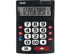 Milan Calculadora 12 Digitos Extra Grande - Teclas Grandes - Tecla Rectificacion Entrada de Datos - Apagado Automatico - Color Negro
