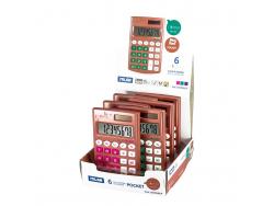 Milan Pocket Cooper Expositor de 6 Calculadoras de Bolsillo 8 Digitos - Tacto Suave - 3 Teclas de Memoria y Raiz Cuadrada - Apagado Automatico - Colores Surtidos