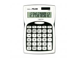 Milan Calculadoras de 12 Digitos - 3 Teclas de Memoria - Raiz Cuadrada - Calculo de Margenes - Tecla de Apagado - Color Blanco y Negro